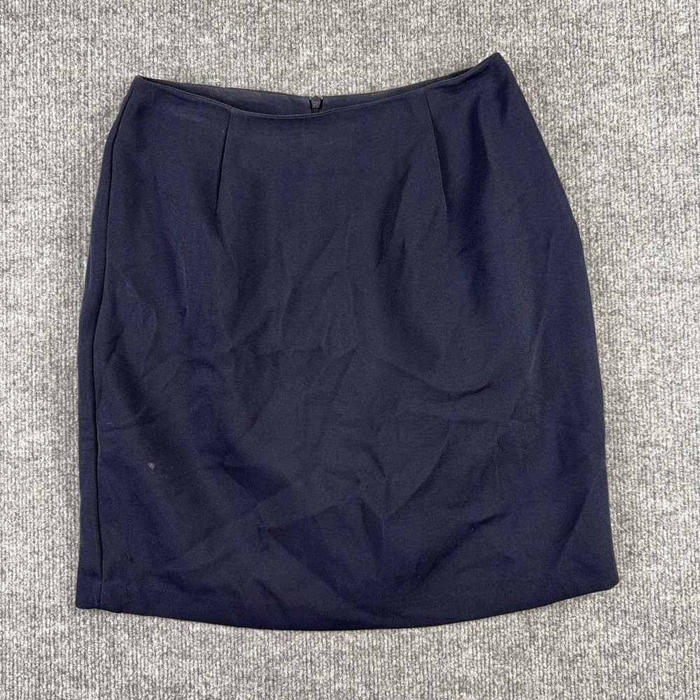 VTG Alia Skirt Womens 6 Blue Twill Pencil Knee Length Lined Back Vent Zip Career